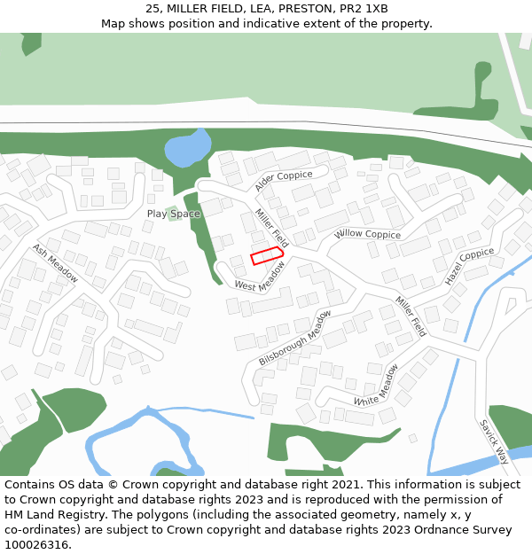 25, MILLER FIELD, LEA, PRESTON, PR2 1XB: Location map and indicative extent of plot