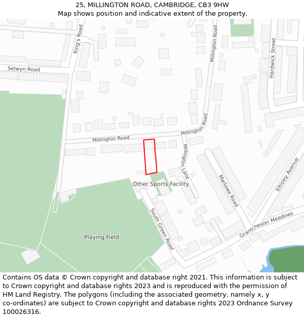 25, MILLINGTON ROAD, CAMBRIDGE, CB3 9HW: Location map and indicative extent of plot