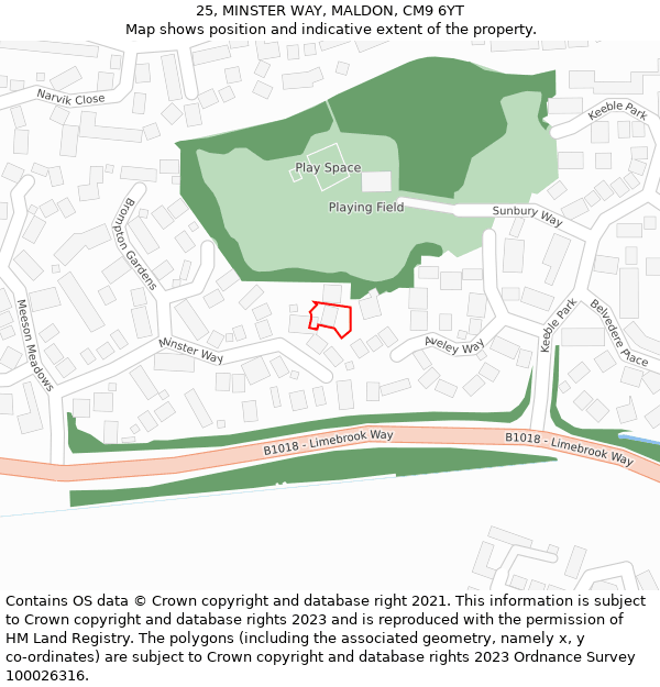 25, MINSTER WAY, MALDON, CM9 6YT: Location map and indicative extent of plot