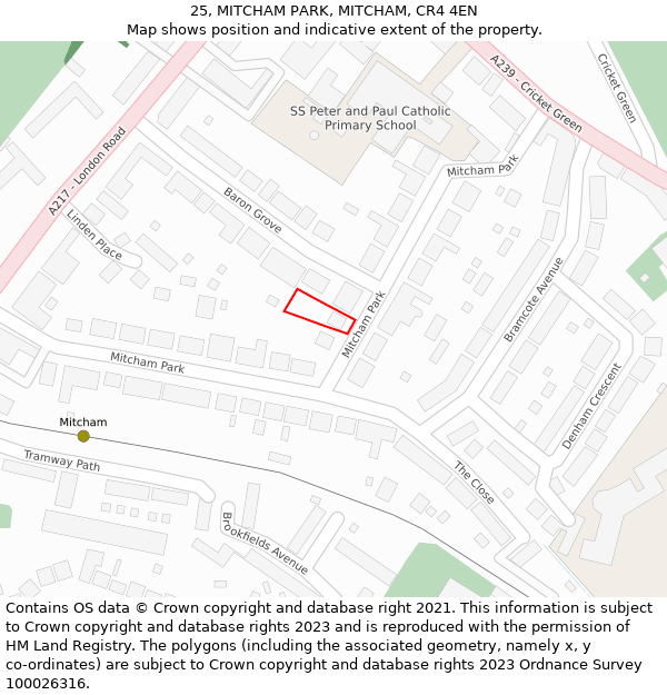 25, MITCHAM PARK, MITCHAM, CR4 4EN: Location map and indicative extent of plot