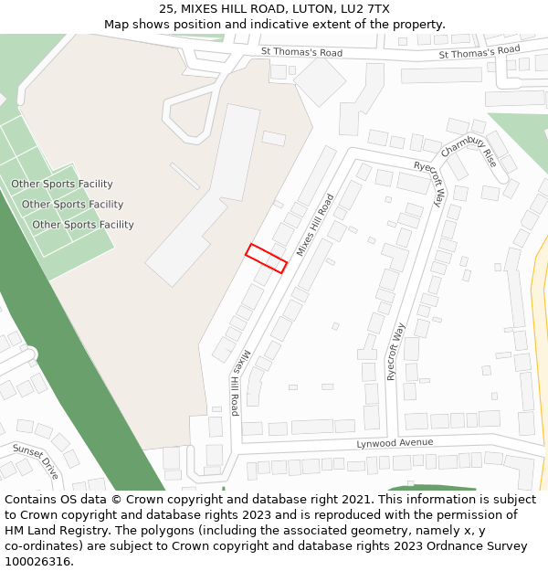 25, MIXES HILL ROAD, LUTON, LU2 7TX: Location map and indicative extent of plot