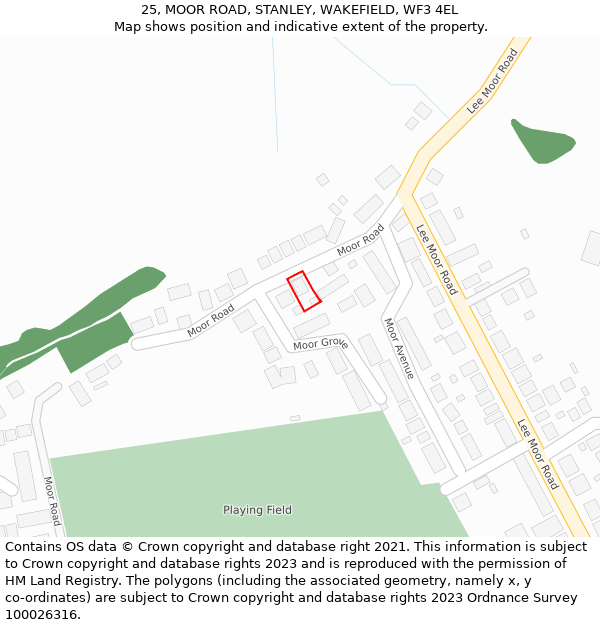 25, MOOR ROAD, STANLEY, WAKEFIELD, WF3 4EL: Location map and indicative extent of plot