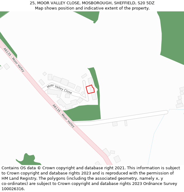 25, MOOR VALLEY CLOSE, MOSBOROUGH, SHEFFIELD, S20 5DZ: Location map and indicative extent of plot