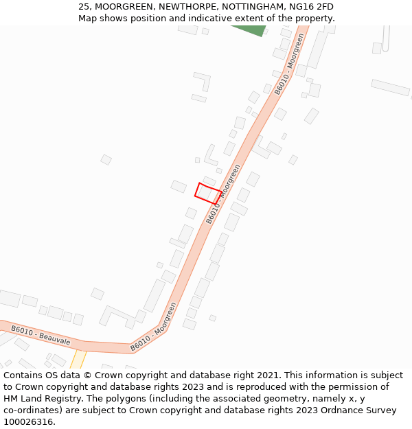 25, MOORGREEN, NEWTHORPE, NOTTINGHAM, NG16 2FD: Location map and indicative extent of plot