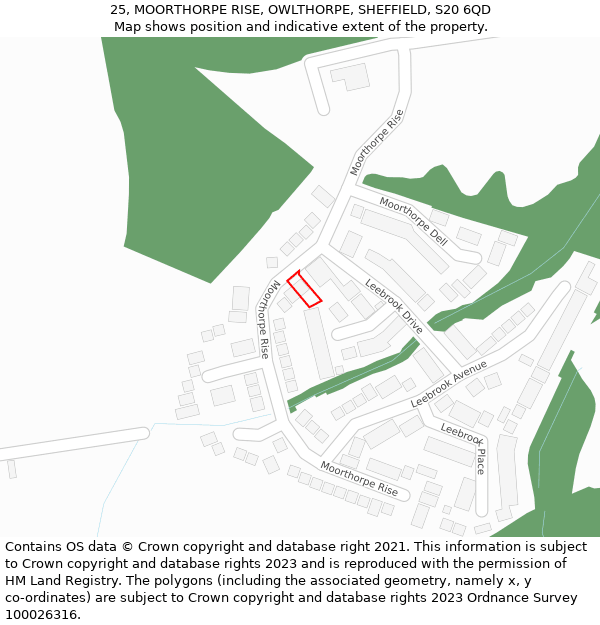 25, MOORTHORPE RISE, OWLTHORPE, SHEFFIELD, S20 6QD: Location map and indicative extent of plot