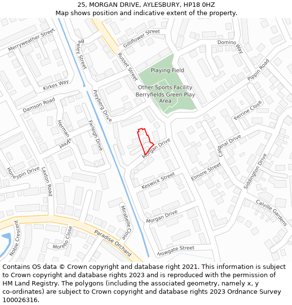 25, MORGAN DRIVE, AYLESBURY, HP18 0HZ: Location map and indicative extent of plot