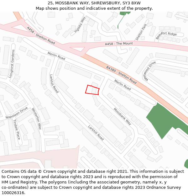 25, MOSSBANK WAY, SHREWSBURY, SY3 8XW: Location map and indicative extent of plot