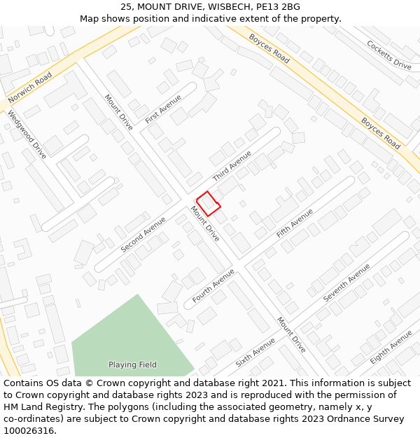 25, MOUNT DRIVE, WISBECH, PE13 2BG: Location map and indicative extent of plot