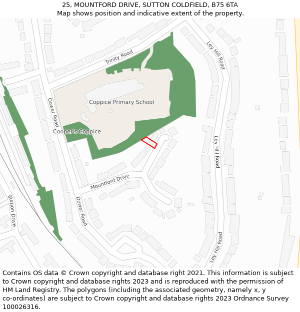 25, MOUNTFORD DRIVE, SUTTON COLDFIELD, B75 6TA: Location map and indicative extent of plot