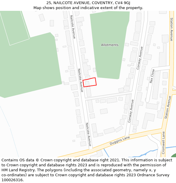 25, NAILCOTE AVENUE, COVENTRY, CV4 9GJ: Location map and indicative extent of plot