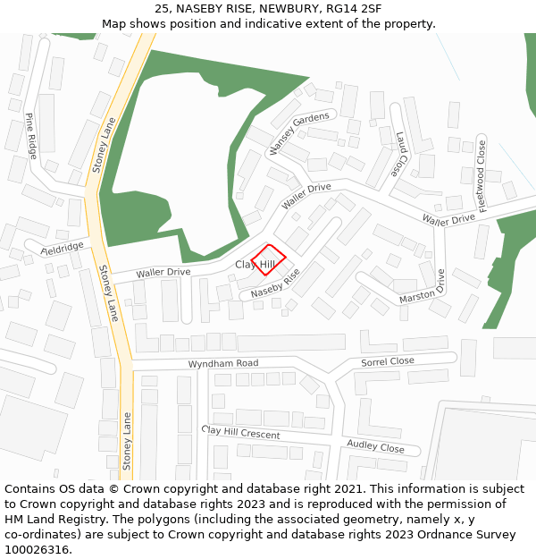 25, NASEBY RISE, NEWBURY, RG14 2SF: Location map and indicative extent of plot