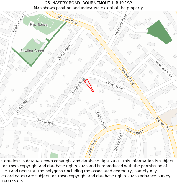 25, NASEBY ROAD, BOURNEMOUTH, BH9 1SP: Location map and indicative extent of plot