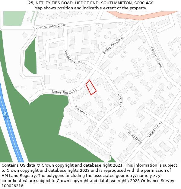 25, NETLEY FIRS ROAD, HEDGE END, SOUTHAMPTON, SO30 4AY: Location map and indicative extent of plot