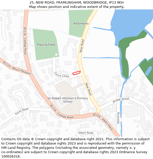 25, NEW ROAD, FRAMLINGHAM, WOODBRIDGE, IP13 9EH: Location map and indicative extent of plot