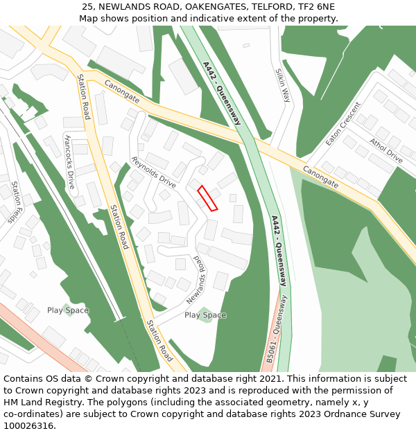 25, NEWLANDS ROAD, OAKENGATES, TELFORD, TF2 6NE: Location map and indicative extent of plot