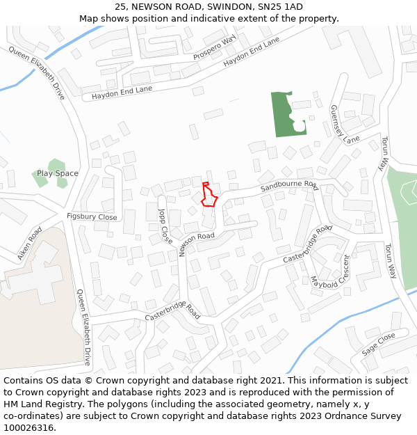 25, NEWSON ROAD, SWINDON, SN25 1AD: Location map and indicative extent of plot