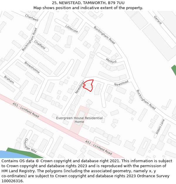 25, NEWSTEAD, TAMWORTH, B79 7UU: Location map and indicative extent of plot