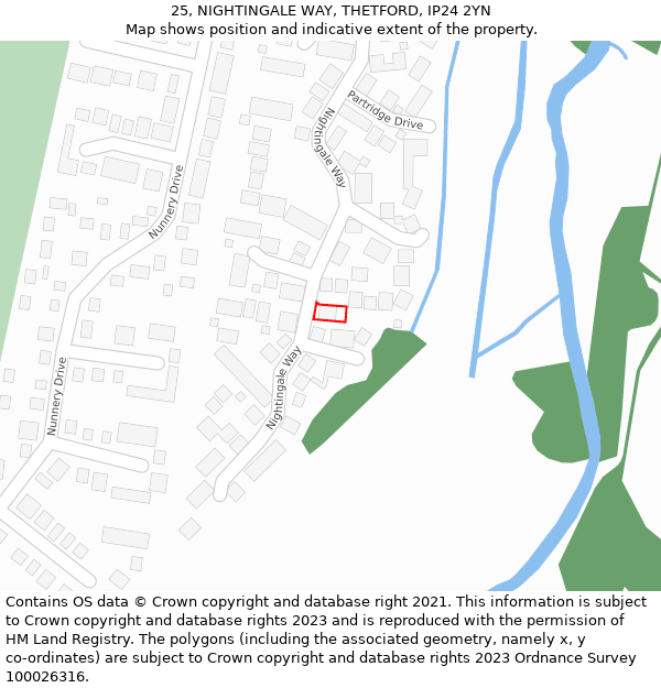 25, NIGHTINGALE WAY, THETFORD, IP24 2YN: Location map and indicative extent of plot