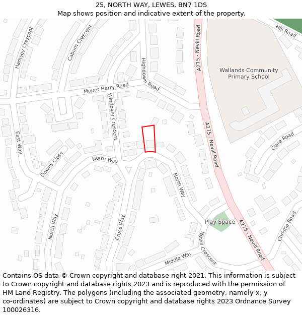 25, NORTH WAY, LEWES, BN7 1DS: Location map and indicative extent of plot