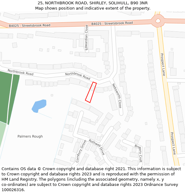 25, NORTHBROOK ROAD, SHIRLEY, SOLIHULL, B90 3NR: Location map and indicative extent of plot
