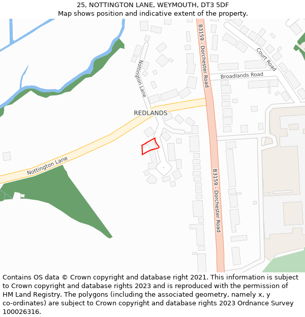 25, NOTTINGTON LANE, WEYMOUTH, DT3 5DF: Location map and indicative extent of plot
