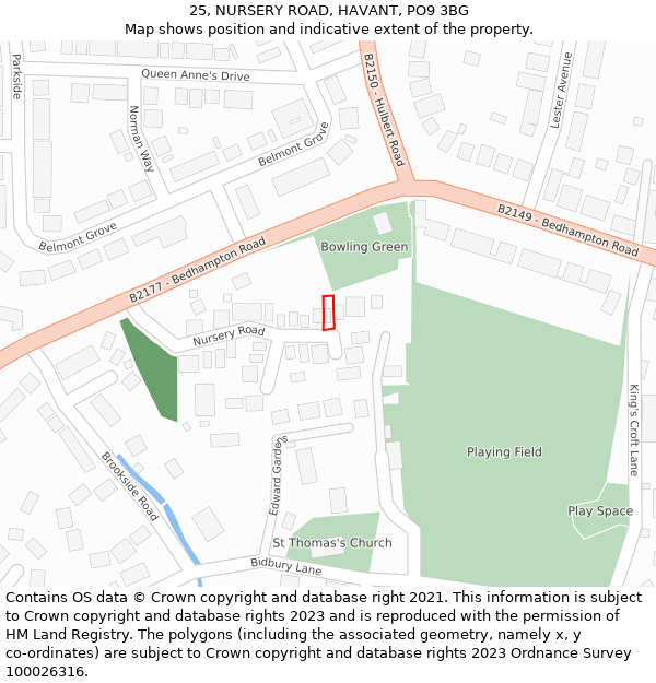25, NURSERY ROAD, HAVANT, PO9 3BG: Location map and indicative extent of plot