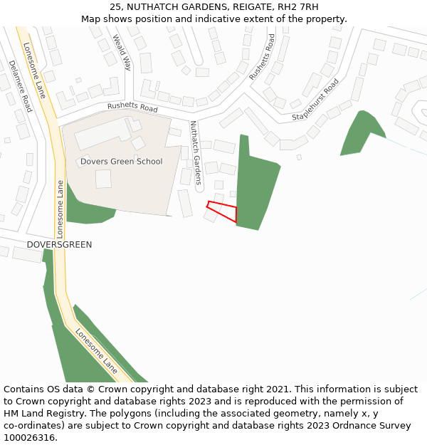 25, NUTHATCH GARDENS, REIGATE, RH2 7RH: Location map and indicative extent of plot