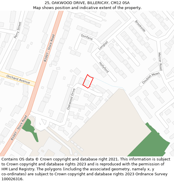 25, OAKWOOD DRIVE, BILLERICAY, CM12 0SA: Location map and indicative extent of plot