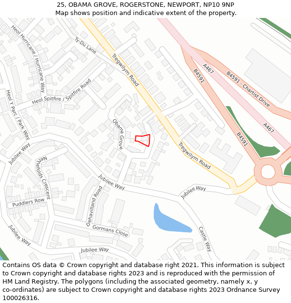 25, OBAMA GROVE, ROGERSTONE, NEWPORT, NP10 9NP: Location map and indicative extent of plot