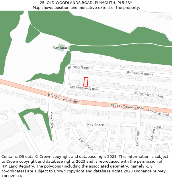 25, OLD WOODLANDS ROAD, PLYMOUTH, PL5 3SY: Location map and indicative extent of plot