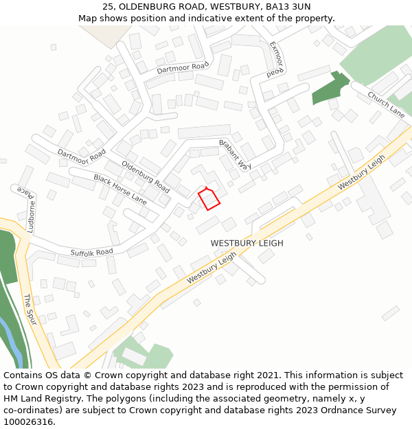 25, OLDENBURG ROAD, WESTBURY, BA13 3UN: Location map and indicative extent of plot
