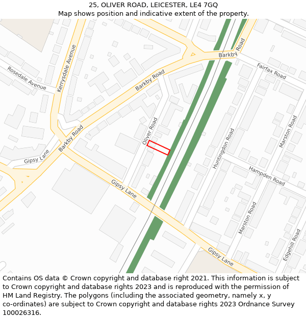 25, OLIVER ROAD, LEICESTER, LE4 7GQ: Location map and indicative extent of plot