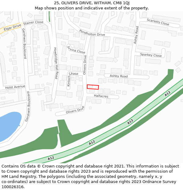 25, OLIVERS DRIVE, WITHAM, CM8 1QJ: Location map and indicative extent of plot