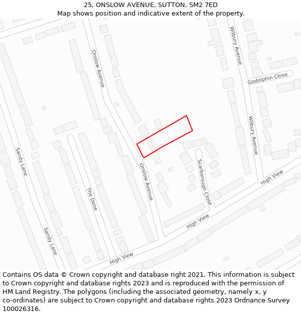 25, ONSLOW AVENUE, SUTTON, SM2 7ED: Location map and indicative extent of plot