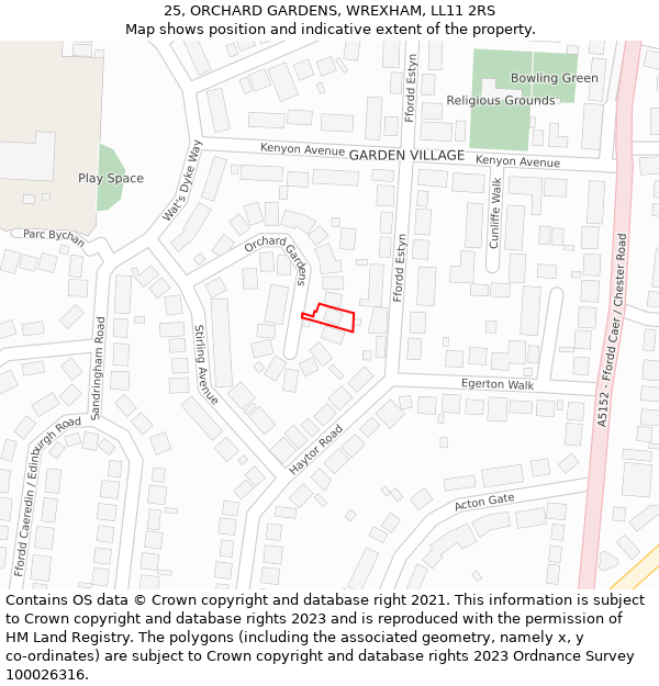 25, ORCHARD GARDENS, WREXHAM, LL11 2RS: Location map and indicative extent of plot