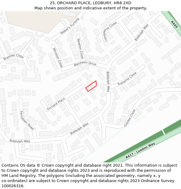 25, ORCHARD PLACE, LEDBURY, HR8 2XD: Location map and indicative extent of plot