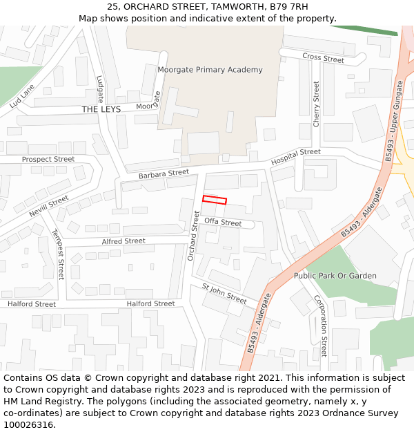 25, ORCHARD STREET, TAMWORTH, B79 7RH: Location map and indicative extent of plot