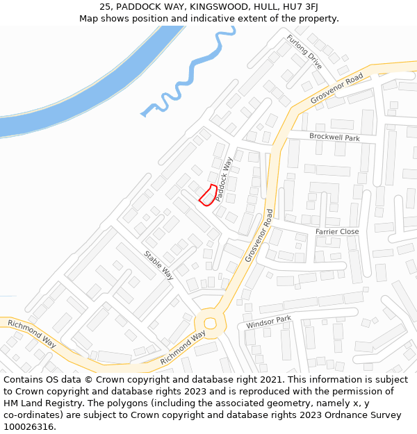 25, PADDOCK WAY, KINGSWOOD, HULL, HU7 3FJ: Location map and indicative extent of plot