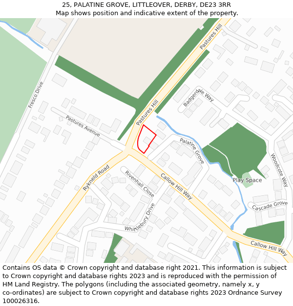 25, PALATINE GROVE, LITTLEOVER, DERBY, DE23 3RR: Location map and indicative extent of plot