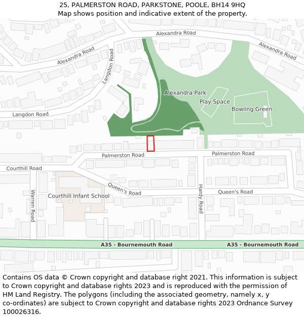 25, PALMERSTON ROAD, PARKSTONE, POOLE, BH14 9HQ: Location map and indicative extent of plot