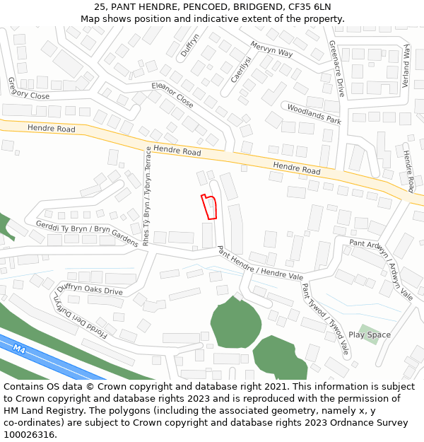 25, PANT HENDRE, PENCOED, BRIDGEND, CF35 6LN: Location map and indicative extent of plot