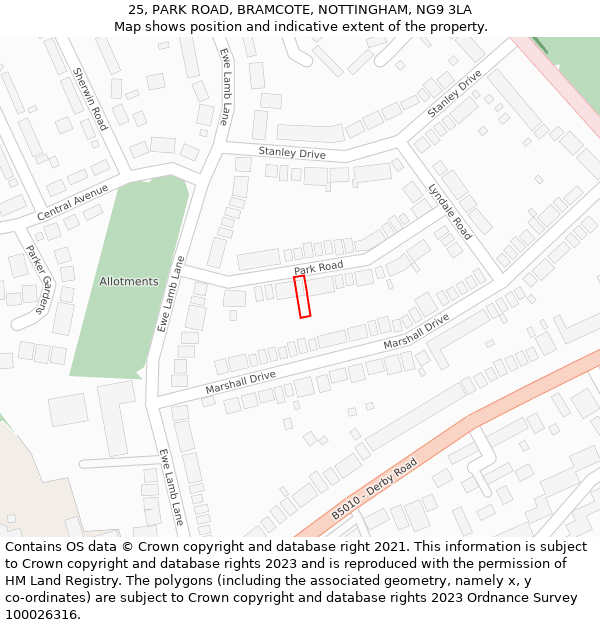 25, PARK ROAD, BRAMCOTE, NOTTINGHAM, NG9 3LA: Location map and indicative extent of plot