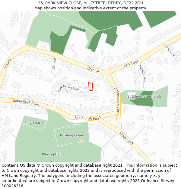 25, PARK VIEW CLOSE, ALLESTREE, DERBY, DE22 2GH: Location map and indicative extent of plot