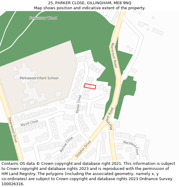 25, PARKER CLOSE, GILLINGHAM, ME8 9NQ: Location map and indicative extent of plot