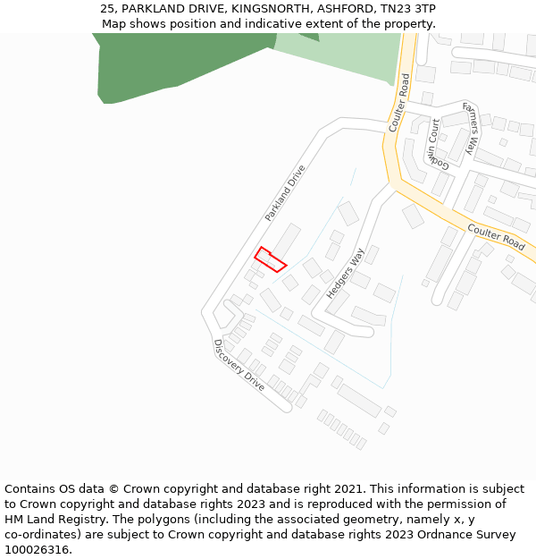 25, PARKLAND DRIVE, KINGSNORTH, ASHFORD, TN23 3TP: Location map and indicative extent of plot