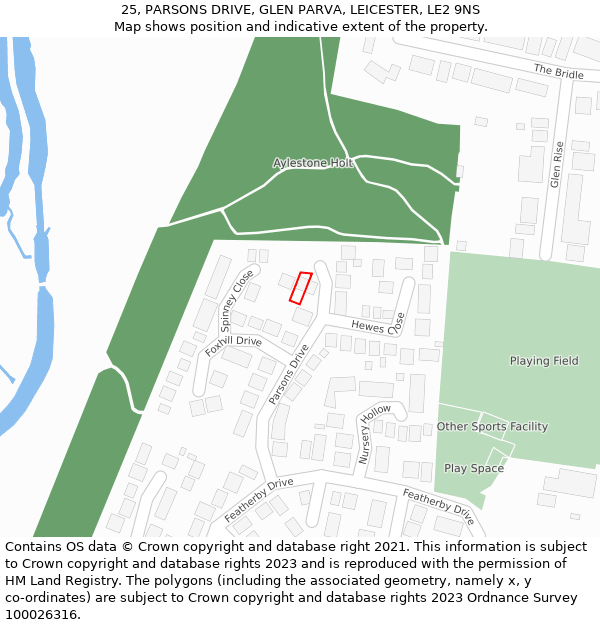 25, PARSONS DRIVE, GLEN PARVA, LEICESTER, LE2 9NS: Location map and indicative extent of plot