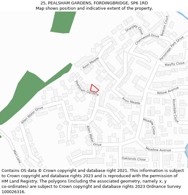 25, PEALSHAM GARDENS, FORDINGBRIDGE, SP6 1RD: Location map and indicative extent of plot