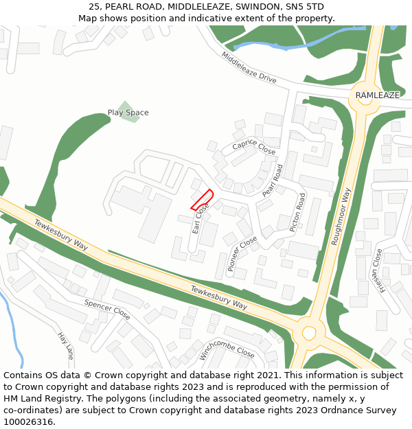 25, PEARL ROAD, MIDDLELEAZE, SWINDON, SN5 5TD: Location map and indicative extent of plot