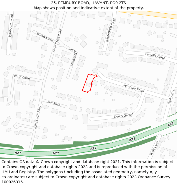 25, PEMBURY ROAD, HAVANT, PO9 2TS: Location map and indicative extent of plot