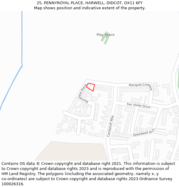 25, PENNYROYAL PLACE, HARWELL, DIDCOT, OX11 6FY: Location map and indicative extent of plot